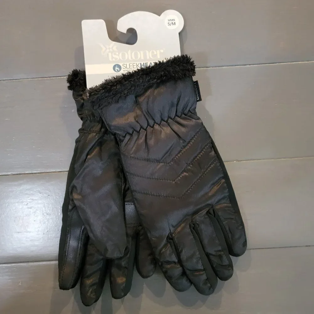 Isotoner Women’s Black SleekHeat touchscreen capability Quilted Gloves S… - Picture 4 of 9
